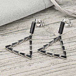 Сережки підвіски Чорна королева 37738 розмір 32х22 мм чорні фіаніти вага 2.8 г позолота Біле Золото