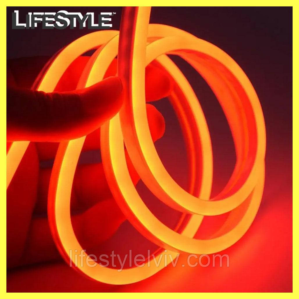 Силіконова стрічка LED 5 м, NEON 12V-220V, Червона / Гнучка неонова стрічка, фото 1