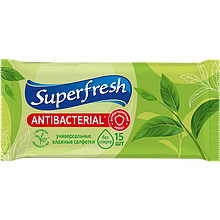 Вологі серветки 15шт Superfresh антибактеріальні зелений чай