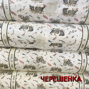 Тканина для постільної білизни Фланель (байка) дитяча FLB1044 (40м) зайчики на велосипедах, фото 4