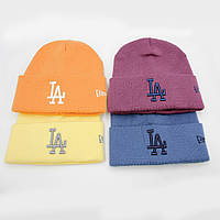 Чоловіча/Жіноча шапка з логотипом LA помаранчева, фіолетова, синя, жовта, тепла шапка ЛА на зиму/осінь