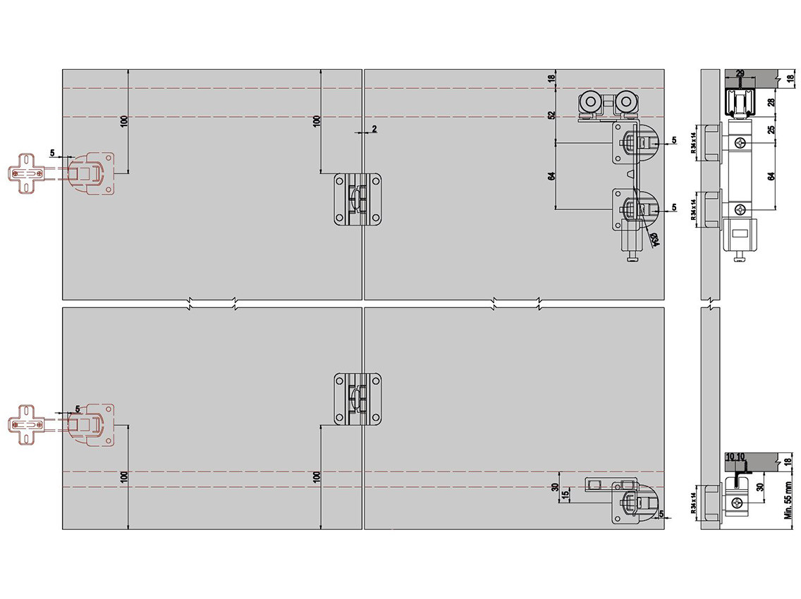Albatur M05 7440 комплект механизмов для 2 складных дверей, до 40 кг, с подшипниками - фото 2 - id-p1685185709