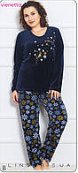 Пижама женская велюровая c брюками большого размера Vienetta 7042041843 size 4XL (тёмно-синяя)