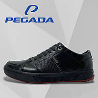 Мужские кожаные кроссовки Pegada чёрные с шнурками-резинками осень/весна деми сезон 118907-08