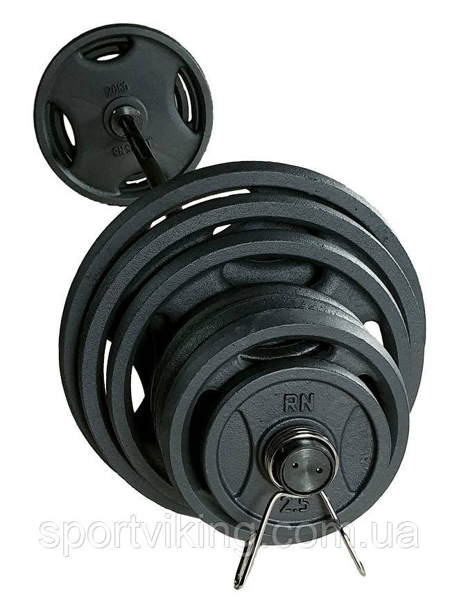 Олімпійська, металева штанга RN-Sport Quatro 145 кг (2х20,2х15,2х10,6х5,2х2.5 + 2.2 м)