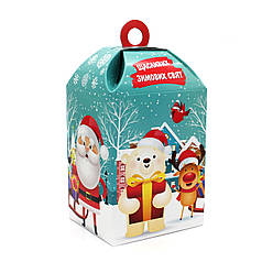 Коробка новорічна подарункова для цукерок "Дід Мороз та лісові звірята"