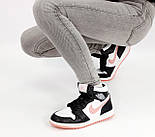 Жіночі зимові кросівки Nike Air Jordan 1 Retro high теплі з хутром чорні з пудровим. Живе фото, фото 8