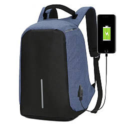 Місткий міський рюкзак-антизлодій Bobby 45х30х16,5 см з USB, синій/ Універсальний рюкзак для ноутбука