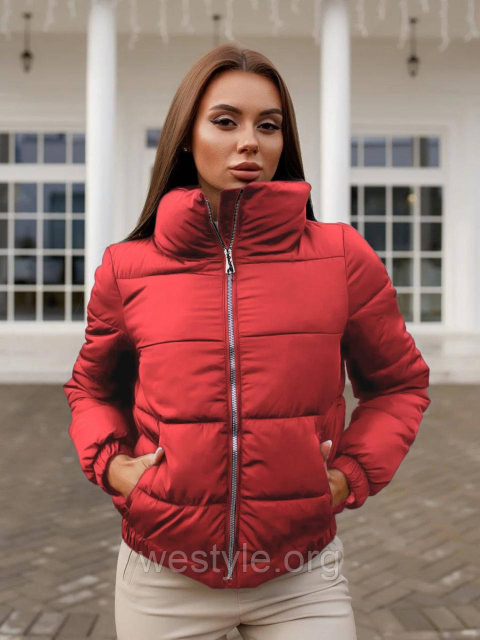 Куртка жіноча коротка дута осінньо-весняна — 005 червоний колір1