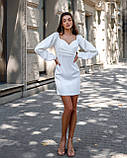 Атласна міні-сукня з пишними рукавами Люкс молоко (різні кольори) ХС С М Л, фото 4