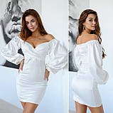 Атласна міні-сукня з пишними рукавами Люкс молоко (різні кольори) ХС С М Л, фото 7