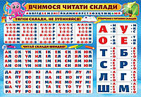 Плакат учебный, 42х62 см, украиноязычный, "Учимся читать слоги"