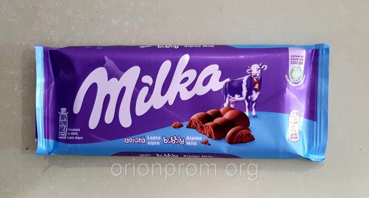Шоколад Milka пористий молочний 90 г, фото 1