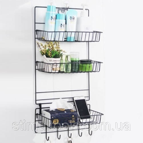 Полиця настінна 3 яруси 5 гачків 29.5*13*66 см (без вибору кольору), фото 1