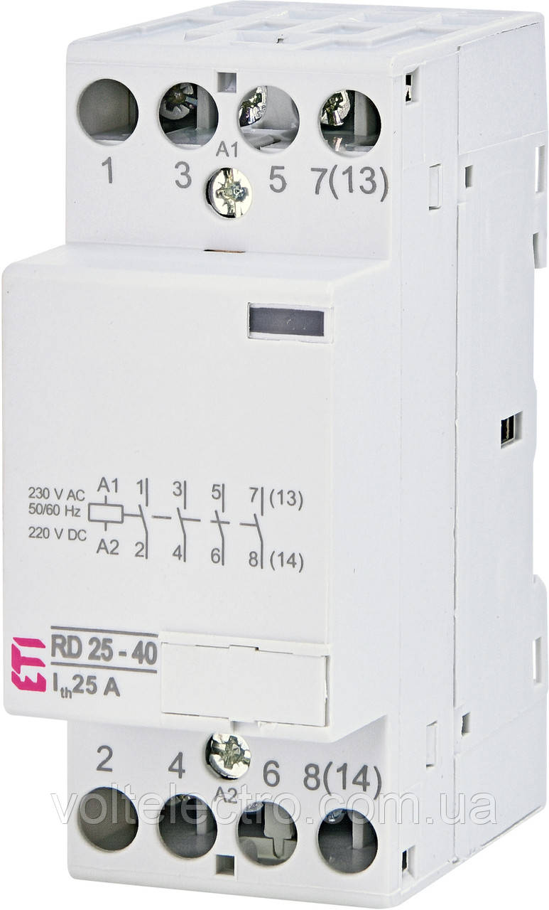 Модульні контактори R25-40 230V, 25A, 4Н.О, АС/DC