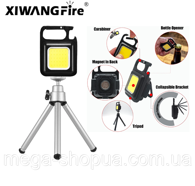 Багатофункціональний потужний акумуляторний ліхтарик LED з магнітом, брелок, штатив та відкривачка Mini X80, фото 1