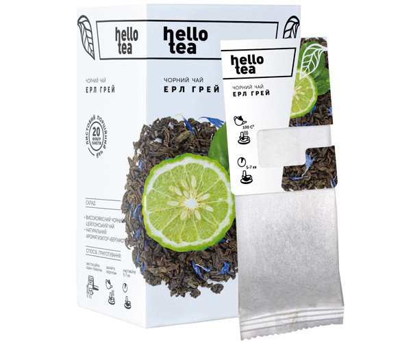 Чай натуральний чорний цейлонський пакетований Hello Tea «Ерл Грей» заварний 20шт/уп.