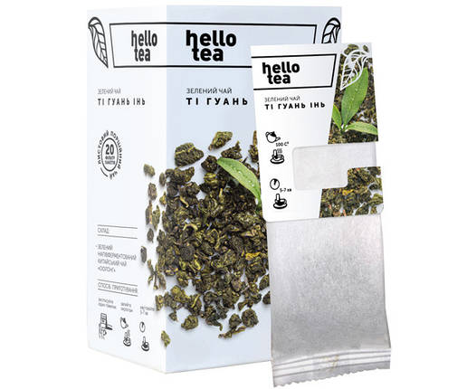 Чай натуральний зелений пакетований Hello Tea "Ті Гуань Інь" 20 шт./пач., фото 1