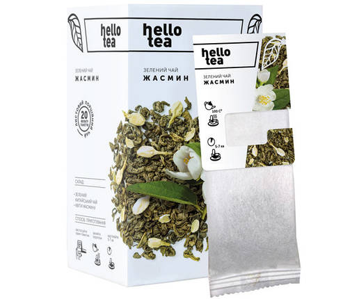 Чай натуральний зелений пакетований Hello Tea "Жасмин" 20 шт./пач./пач., фото 1