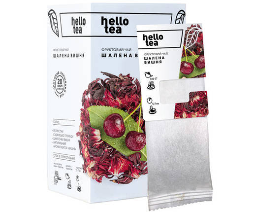 Чай натуральний фруктовий пакетований Hello Tea "Шалена Вишня" 20 шт./пач., фото 1