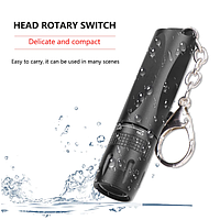 Міні кишеньковий брелок-ліхтарик для ключів з карабіном, компактний LED ліхтарик Premium Aluminum D7 Чорний