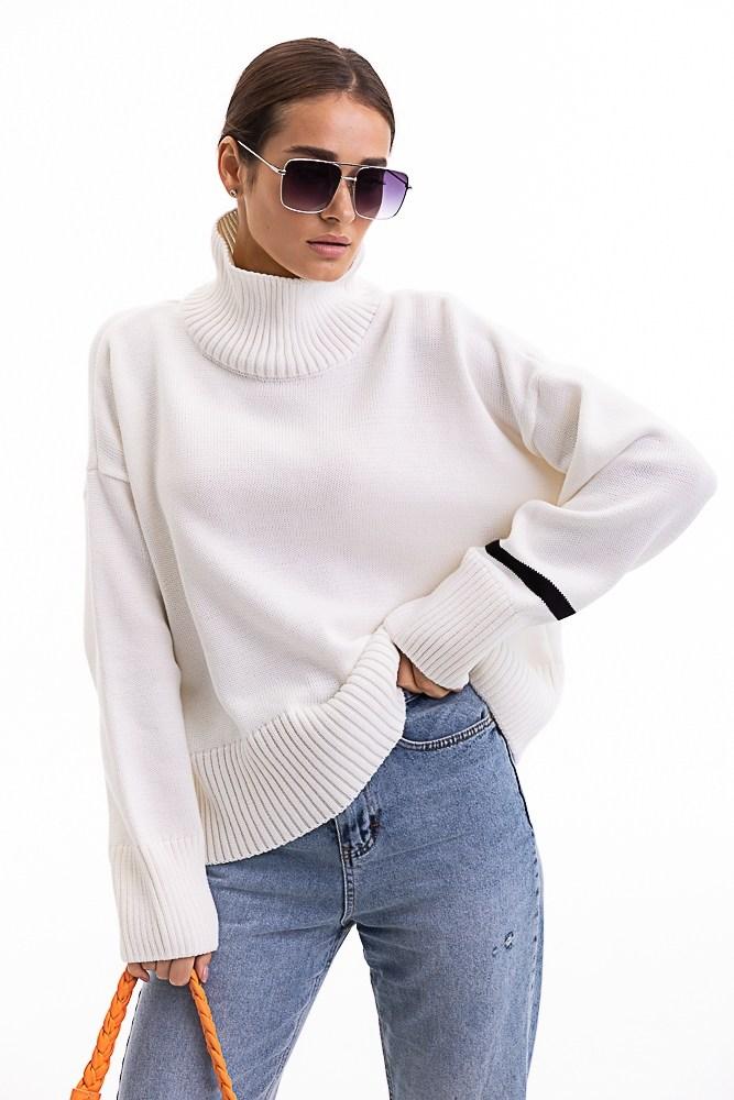 Светр жіночий в'язаний оверсайз молочний Modna KAZKA MKAR200203-1, фото 1