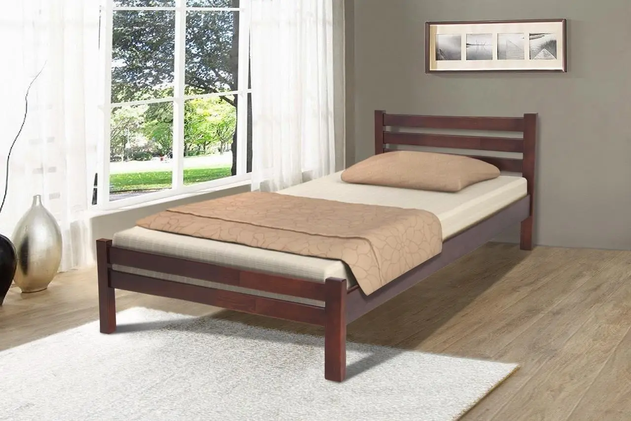 Ліжко односпальне дерев'яне Еко 80-200 см (темний горіх)