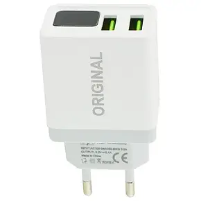 Мережевий зарядний пристрій 2USB 5V/3.1A з дисплеєм, фото 4