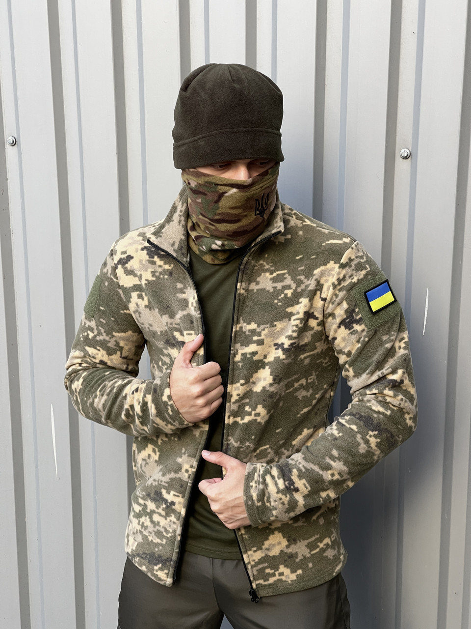 Кофта флісова тактична чоловіча піксель камуфляж Ua толстовка армійська військова з липучками фліска