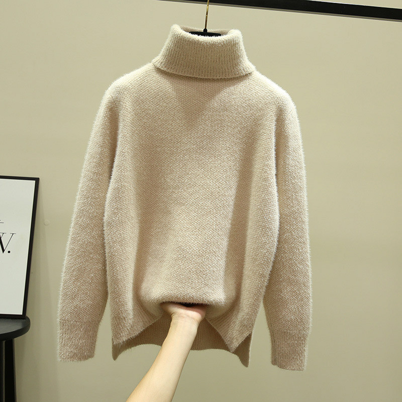Светр жіночий м'який теплий із високим коміром, бежевий, S/M/L