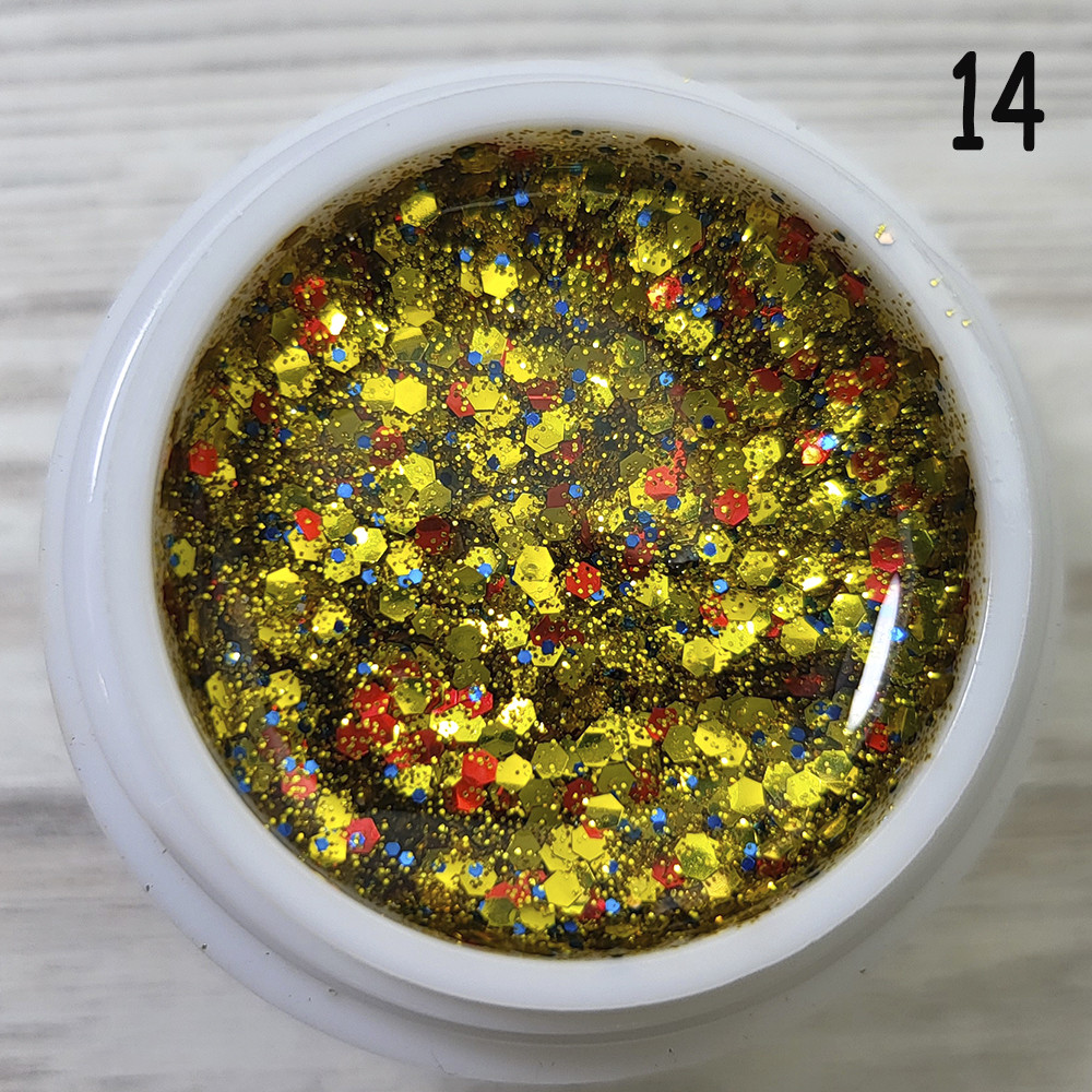 Гліттерний гель для нігтів золото Sweet Nails Stars №14 5грам