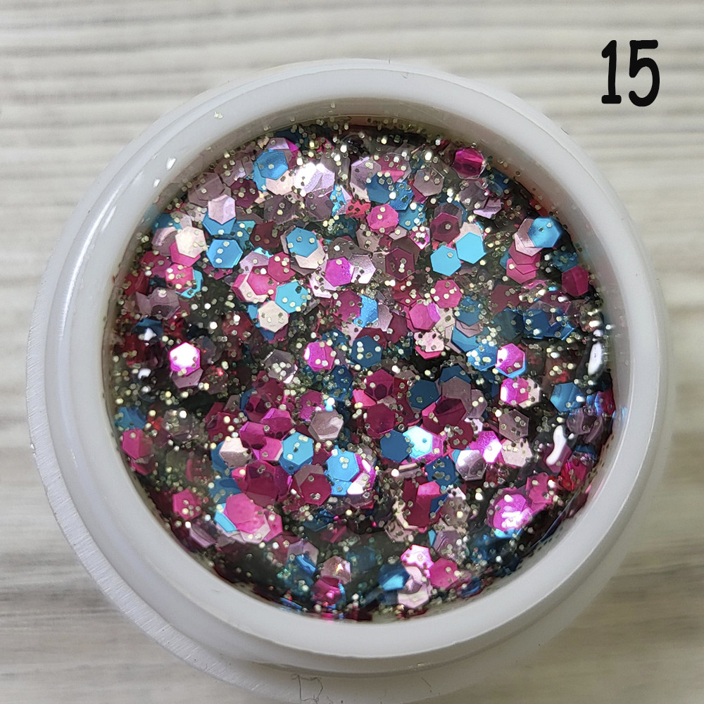 Гліттерний гель для нігтів різнокольоровий микс Sweet Nails Stars №15 5грам