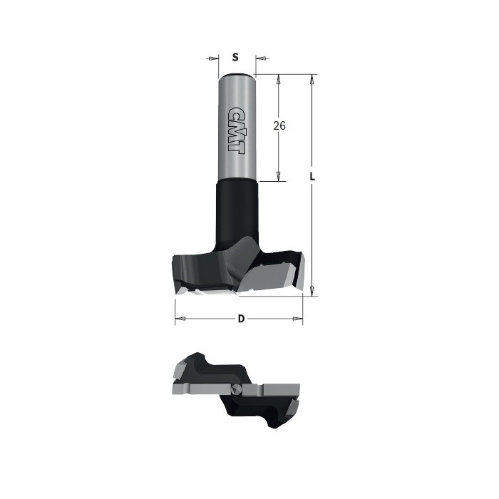 317.260.42 Свердло чашковий XTREME D = 26 L = 57,5 S = 10X26 Z2 + 2 з подрібнювачем тирси LH