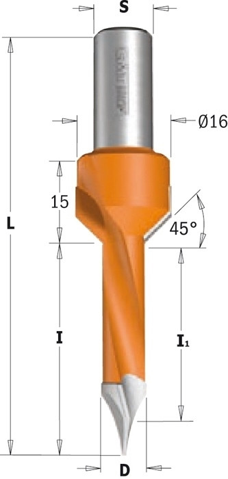 378.102.12 Сверло с зинкером P HW D = 10 I = 35 I1 = 26,5 L = 70 S = 10 LH
