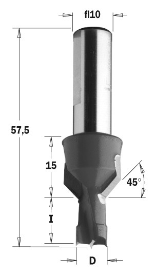 376.103.11 Сверло с зинкером NP HW D = 10 I = 13 L = 57,5 S = 10 RH