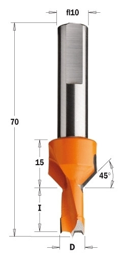 377.100.12 Сверло с зинкером NP HW D = 10 I = 12 L = 70 S = 10 LH