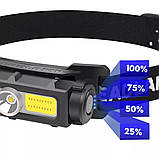 Ліхтар налобний Headlamp з червоним світлом, з магнітом, USB зарядка,, фото 3