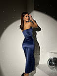 Вечірня сукня міді з атласу синього кольору, фото 3