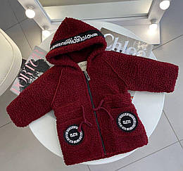 Пальто для хлопчика бордова з емблемами та капюшоном 6551, Tricar, Бордовий, Для хлопчиків, Весна Осінь, 80