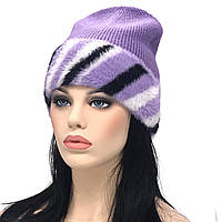 Трикотажная шапочка с цветным отворотом. Цвет фиолетовый .