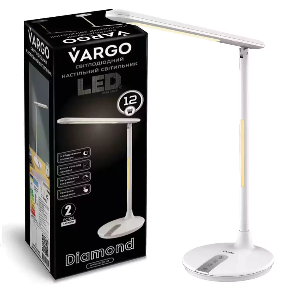 Настільна лампа VARGO Diamond біла, 12W, 780lm, 3000-6500K