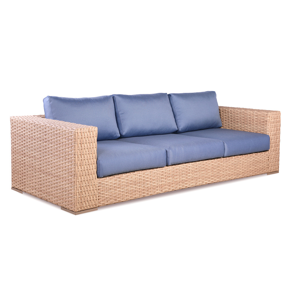 Диван 3-місний Оріон без текстилю каркас алюміній, віск.ротанг W14, A01 Сепія, 250х100х64 см (Pradex ТМ)