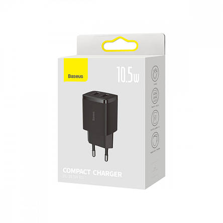 МЗП Baseus Compact Charger 2U 10.5W EU Black, фото 2