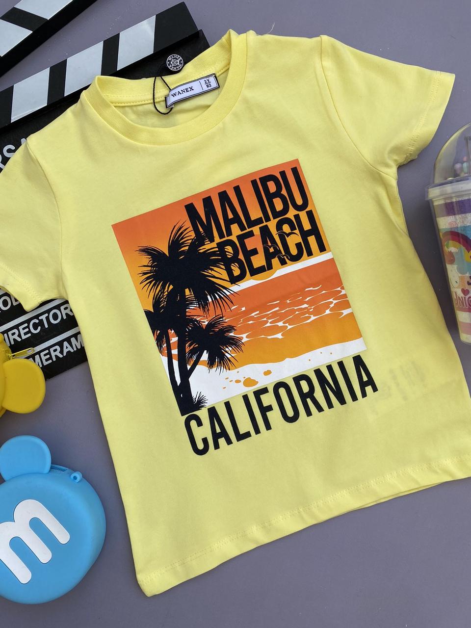 Футболка на хлопчика з принтом та написом "California" Жовта 1-15802 190, Wanex, Жёлтый, Мальчик, Лето, 104