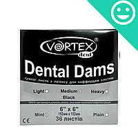 Платки для коффердама ЧЕРНЫЕ, СРЕДНИЕ, МЯТНЫЕ (BLACK, MINT, MEDIUM), ВОРТЕКС, Dental Dam (VORTEX)