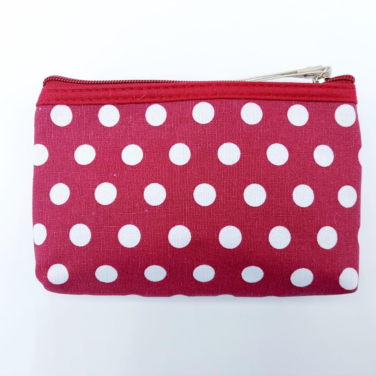 Косметичка текстильна в горох бордова, фото 1