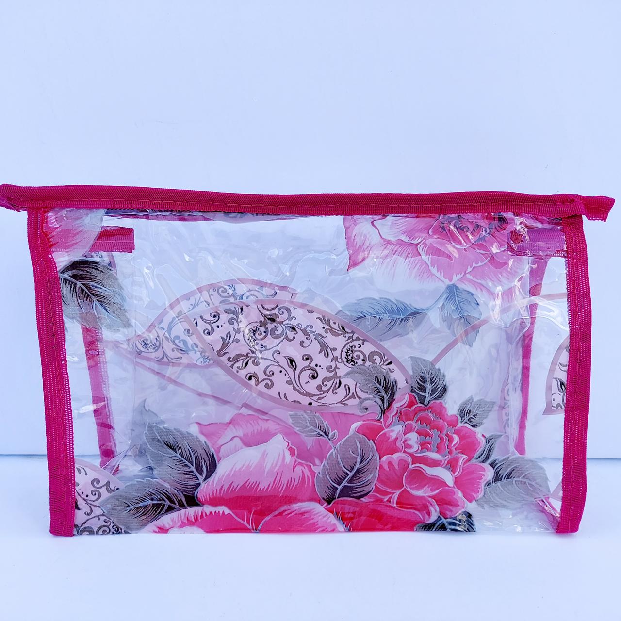 Косметичка прозора прямокутна силікон великі квіти, фото 1