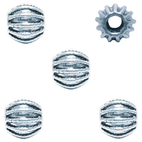 Набір 5 шт Намистини 9 мм Бочонок Ребро, Колір Срібний, Отвір 3,5 мм, Рукоділля, Фурнітура, фото 1