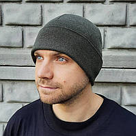 Мужская шапка тёплая зимняя цвет олива , термо шапка мужская женская начёс