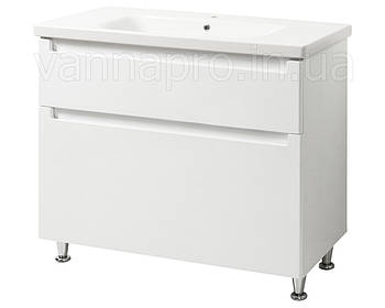 Тумба ЮВВІС для ванної кімнати 100 см біла підлогова ЕЛЬБА з умивальником БОЛЕРО